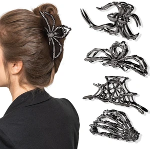 4 Pcs Large Metal Halloween Hair Claw Clips Goth Accessories, Black | Spider Webs Skeleton Bat Decor, 3.3-4.4 In Barrettes for Women Girls Thick Long Hair Daily Styling Party Holiday Gifts 4 Pcs Large Metal Halloween Hair Claw Clips Goth Accessories, Black | Spider Webs Skeleton Bat Decor, 3.3-4.4 In Barrettes for Women Girls Thick Long Hair Daily Styling Party Holiday Gifts