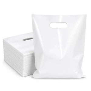 Small White Plastic Shopping Bag for Small Business Store Retail Die Cut Poly with Handle Goodie 100 ct 5.9"x7.8" Small White Plastic Shopping Bag for Small Business Store Retail Die Cut Poly with Handle Goodie 100 ct 5.9"x7.8"