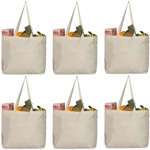 6 Pack Canvas Reusable Grocery Bags - Cotton Canvas Grocery Bag Cloth Shopping Tote With Long Handles Bulk - Heavy Duty Grocery Tote Bag - Large, Foldable and Lightweight - Capacity 40 lbs 6 Pack Canvas Reusable Grocery Bags - Cotton Canvas Grocery Bag Cloth Shopping Tote With Long Handles Bulk - Heavy Duty Grocery Tote Bag - Large, Foldable and Lightweight - Capacity 40 lbs