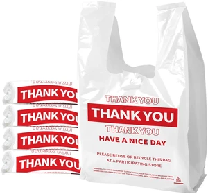 White Thank You Plastic Bags with Handles, 100 Pack Heavy Duty T-Shirt Sacks for Grocery Shopping, Retail & Small Business, Disposable Yet Reusable Merchandise Bags (11.5"x6.5"x21") White Thank You Plastic Bags with Handles, 100 Pack Heavy Duty T-Shirt Sacks for Grocery Shopping, Retail & Small Business, Disposable Yet Reusable Merchandise Bags (11.5"x6.5"x21")