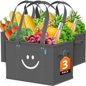 Grocery Bags 3 PCS, Sturdy Handles & Bottom to Stands Upright | Collapsible Tote Shopping Bags with Sturdy Handles & Bottom to Stands Upright, Grey Grocery Bags 3 PCS, Sturdy Handles & Bottom to Stands Upright | Collapsible Tote Shopping Bags with Sturdy Handles & Bottom to Stands Upright, Grey