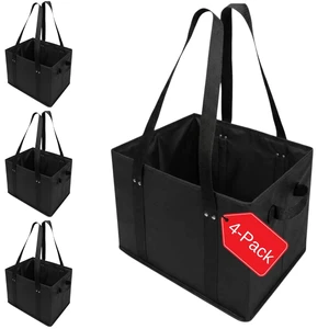 4pk Reusable Grocery Bags Shopping Bags Tote Box Large Heavy Duty Groceries Bag Handles Foldable Reinforced Bottom (Black) 4pk Reusable Grocery Bags Shopping Bags Tote Box Large Heavy Duty Groceries Bag Handles Foldable Reinforced Bottom (Black)