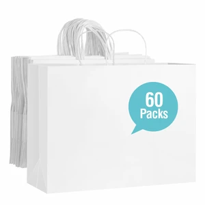 60 PCS White Paper Bags with Handles, Large Gift Bag 16 x 6 x 12 inch White Gift Bag Bulk Shopping Bags for Gift Grocery Small Business 60 PCS White Paper Bags with Handles, Large Gift Bag 16 x 6 x 12 inch White Gift Bag Bulk Shopping Bags for Gift Grocery Small Business