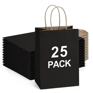 Gift Bags with Handles 5.25x3x8 Inch Small Black 25 Pack | Kraft Paper, Recycled, Sturdy Handles, For Gift Giving, Crafts, Party Favors, Halloween, Christmas, Business Packaging Gift Bags with Handles 5.25x3x8 Inch Small Black 25 Pack | Kraft Paper, Recycled, Sturdy Handles, For Gift Giving, Crafts, Party Favors, Halloween, Christmas, Business Packaging