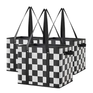 Checkered Reusable Grocery Bags Heavy Duty Black and White Checkerboard 3 Pack Foldable Shopping Bags with Handles for Groceries Collapsible Tote Checkered Reusable Grocery Bags Heavy Duty Black and White Checkerboard 3 Pack Foldable Shopping Bags with Handles for Groceries Collapsible Tote