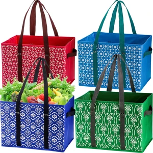 4 Pack Reusable Grocery Bags, Large Shopping Box Tote, Foldable Washable Storage Bins with Reinforced Bottom Heavy Duty Handles for Fruit Vegetable Clothes Toys and Picnic 4 Pack Reusable Grocery Bags, Large Shopping Box Tote, Foldable Washable Storage Bins with Reinforced Bottom Heavy Duty Handles for Fruit Vegetable Clothes Toys and Picnic