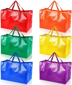 6 Pcs Extra Large Shopping Tote Bags, 21.7x14.2x13.8, Bright Color | Reusable Woven Plastic Waterproof with Handles, Foldable Grocery Shopping Storage Bags, Heavy Duty for Market Beach Picnic 6 Pcs Extra Large Shopping Tote Bags, 21.7x14.2x13.8, Bright Color | Reusable Woven Plastic Waterproof with Handles, Foldable Grocery Shopping Storage Bags, Heavy Duty for Market Beach Picnic