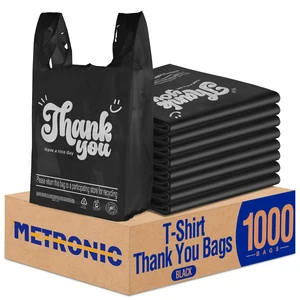 1000 Count Black Plasitc Thank You Bags with Handles | 11.5 x 6.5 x 21" T-shirt Bags for Retail, Supermarket, Grocery Shopping Bag for Packaging, Takeout, Convenience Stores 1000 Count Black Plasitc Thank You Bags with Handles | 11.5 x 6.5 x 21" T-shirt Bags for Retail, Supermarket, Grocery Shopping Bag for Packaging, Takeout, Convenience Stores