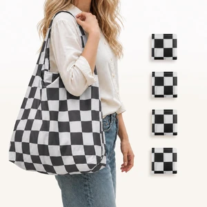 4 Packs Checkered Reuasble Grocery Shopping Bags, Black White | Foldable, Large Size, Cute Aesthetic, Nylon, Durable 4 Packs Checkered Reuasble Grocery Shopping Bags, Black White | Foldable, Large Size, Cute Aesthetic, Nylon, Durable