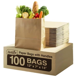 Paper Grocery Bags with Handles (100 Pcs Bulk) 12x7x14 Inches | Large Brown Paper Bags 57 Lbs Basis - Heavy Duty Kraft Paper Sacks for Shopping, Retail, Takeout, To Go Paper Grocery Bags with Handles (100 Pcs Bulk) 12x7x14 Inches | Large Brown Paper Bags 57 Lbs Basis - Heavy Duty Kraft Paper Sacks for Shopping, Retail, Takeout, To Go