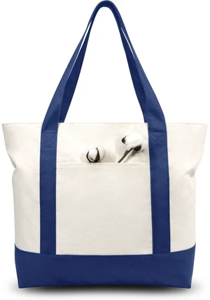 3-Pack Canvas Tote Bags with an External Pocket, Reusable Grocery Shopping Bags, Top Zipper Closure, Daily Essentials (Blue/Natural) 3-Pack Canvas Tote Bags with an External Pocket, Reusable Grocery Shopping Bags, Top Zipper Closure, Daily Essentials (Blue/Natural)