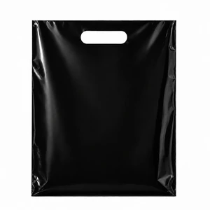 100 Count Black Plastic Merchandise Bags, 12" x 15", Die-Cut Handle Retail Shopping Bags, Plastic Gift Bags for Retail Stores and Events 100 Count Black Plastic Merchandise Bags, 12" x 15", Die-Cut Handle Retail Shopping Bags, Plastic Gift Bags for Retail Stores and Events