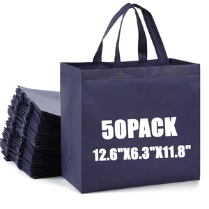 Grocery Bags with Handles Non Woven Shopping Tote Bags Bulk | Foldable, Blank Navy Blue Handbag for Kitchen, Groceries, Boutiques, Events, Party Favors Grocery Bags with Handles Non Woven Shopping Tote Bags Bulk | Foldable, Blank Navy Blue Handbag for Kitchen, Groceries, Boutiques, Events, Party Favors