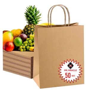 57 Lb Large Kraft Paper Grocery Bags with Handles - 50 Count 12 x 17 x 7 - Durable, Reusable & Eco-Friendly Shopping Bags, Brown Kraft Take-Out Bags for Retail, To-Go, Any Occasion (50, With Handles) 57 Lb Large Kraft Paper Grocery Bags with Handles - 50 Count 12 x 17 x 7 - Durable, Reusable & Eco-Friendly Shopping Bags, Brown Kraft Take-Out Bags for Retail, To-Go, Any Occasion (50, With Handles)