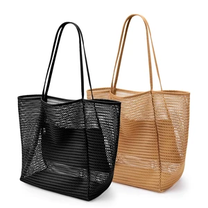 Reusable Grocery bag, 2 Packs Mesh Market Carrier Summer Beach Tote | Large Foldable Widen Strap For Vacation Pool Lake Travel Daily Utility Shopping Laundry BAG, Khaki & Black Reusable Grocery bag, 2 Packs Mesh Market Carrier Summer Beach Tote | Large Foldable Widen Strap For Vacation Pool Lake Travel Daily Utility Shopping Laundry BAG, Khaki & Black