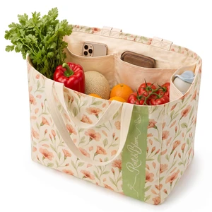 Grocery Tote Bag, Reusable Shopping Bag with 6 Inner Pockets | Durable 12oz, Dual Handles for Shoulder or Hand carry, Holds 80 lbs for Grocery Shopping and Farmers Market Grocery Tote Bag, Reusable Shopping Bag with 6 Inner Pockets | Durable 12oz, Dual Handles for Shoulder or Hand carry, Holds 80 lbs for Grocery Shopping and Farmers Market