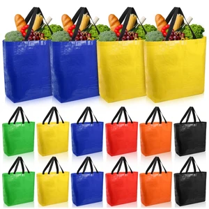 12 Pieces Reusable Grocery Bags, XL Heavy Duty Plastic Shopping Bag | Hold up to 80 Lbs, Waterproof Multicolor Tote Bulk with Handles for Fruit, Vegetable, Cans, Bottles 12 Pieces Reusable Grocery Bags, XL Heavy Duty Plastic Shopping Bag | Hold up to 80 Lbs, Waterproof Multicolor Tote Bulk with Handles for Fruit, Vegetable, Cans, Bottles