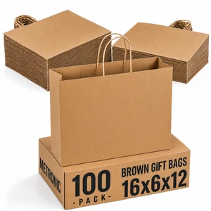 Large Brown Paper Bags with Handles 16x6x12 Inch 100 Pack | Heavy Duty Craft Shopping Bags Bulk,Kraft Gift Bags Recycled for Merchandise,Takeout, Retail, Party Favors & Grocery,Business Large Brown Paper Bags with Handles 16x6x12 Inch 100 Pack | Heavy Duty Craft Shopping Bags Bulk,Kraft Gift Bags Recycled for Merchandise,Takeout, Retail, Party Favors & Grocery,Business