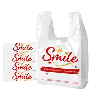 100 Pack White Smile Plastic Bag - 11.5"x6.5"x21" T-Shirt Grocery Bags with Handles, Cheerful Alternative to Thank You Bags, Bulk for Retail, Supermarkets & Small Business 100 Pack White Smile Plastic Bag - 11.5"x6.5"x21" T-Shirt Grocery Bags with Handles, Cheerful Alternative to Thank You Bags, Bulk for Retail, Supermarkets & Small Business