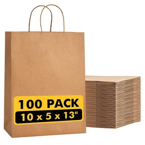 Large Brown Kraft Paper Bags 100 Pack 10x5x13 in with Handles | Recycled Kraft Paper, Reinforced Handles, Tear-Resistant, for Grocery, Retail, Birthday, Wedding, Business, Eco-Friendly Large Brown Kraft Paper Bags 100 Pack 10x5x13 in with Handles | Recycled Kraft Paper, Reinforced Handles, Tear-Resistant, for Grocery, Retail, Birthday, Wedding, Business, Eco-Friendly