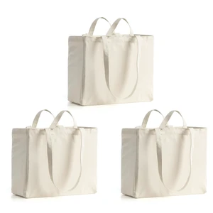 3 Pack Canvas Grocery Bags with Long Shoulder Strap and Short Handle | Grocery Tote, Shopping Bags, Reusable, Heavy Duty, Large Capacity, Foldable, Travel, Beach, Storage 3 Pack Canvas Grocery Bags with Long Shoulder Strap and Short Handle | Grocery Tote, Shopping Bags, Reusable, Heavy Duty, Large Capacity, Foldable, Travel, Beach, Storage