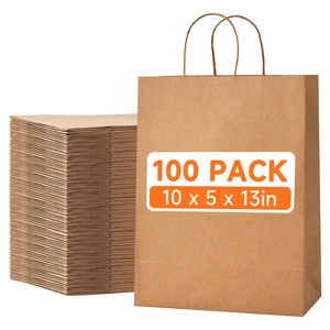 100 Pcs Large Brown Paper Gift Bags with Handles, 10x5x13 Inch | Reinforced Handles, Recyclable Kraft Paper Shopping Bags for Retail, Birthdays, Parties, Weddings, Groceries and Party Favors 100 Pcs Large Brown Paper Gift Bags with Handles, 10x5x13 Inch | Reinforced Handles, Recyclable Kraft Paper Shopping Bags for Retail, Birthdays, Parties, Weddings, Groceries and Party Favors