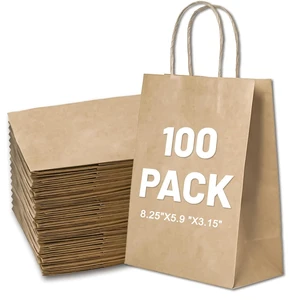 Gift Bags 5.9"x3.15"x8.25" 100pcs Brown Kraft Paper Bag with Handles | For Small Business Christmas Bulk, Wedding, Party Favor, Shopping, Lunch, Halloween Trick-or-Treat Bags Gift Bags 5.9"x3.15"x8.25" 100pcs Brown Kraft Paper Bag with Handles | For Small Business Christmas Bulk, Wedding, Party Favor, Shopping, Lunch, Halloween Trick-or-Treat Bags