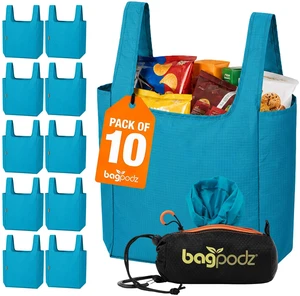 Reusable Grocery Bags, Foldable Shopping Bags in Pod, 10 Pack | 100% Ripstop nylon, Large reusable shopping bags for groceries, Lightweight reusable bags with handles, Holds up to 50 lbs Reusable Grocery Bags, Foldable Shopping Bags in Pod, 10 Pack | 100% Ripstop nylon, Large reusable shopping bags for groceries, Lightweight reusable bags with handles, Holds up to 50 lbs