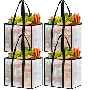 Reusable Grocery Bags, Clear Shopping Bags, 4 Pack, 33L | Heavy-duty, 50-lb capacity, reinforced handles, stands upright, foldable, water-resistant, wipe-clean, visible contents Reusable Grocery Bags, Clear Shopping Bags, 4 Pack, 33L | Heavy-duty, 50-lb capacity, reinforced handles, stands upright, foldable, water-resistant, wipe-clean, visible contents