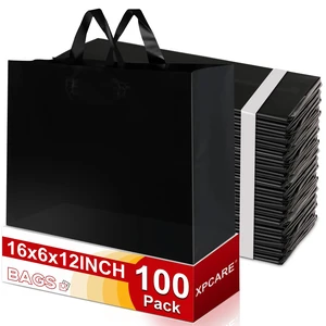 100P Large Plastic Gift Bags with Handles,16x6x12 Black Plastic Bags | Plastic Shopping Bags with Handles Plastic Party Favor Bags for Small Business, Boutiques, Retail Stores 100P Large Plastic Gift Bags with Handles,16x6x12 Black Plastic Bags | Plastic Shopping Bags with Handles Plastic Party Favor Bags for Small Business, Boutiques, Retail Stores