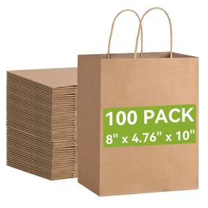 100 Pack Medium Paper Gift Bags with Handles, 8 x 4.76 x 10 Inch, Brown | Kraft Material, Bulk Pack for Craft, Shopping, Business, Retail, Party Favor, Birthday and Grocery Use 100 Pack Medium Paper Gift Bags with Handles, 8 x 4.76 x 10 Inch, Brown | Kraft Material, Bulk Pack for Craft, Shopping, Business, Retail, Party Favor, Birthday and Grocery Use