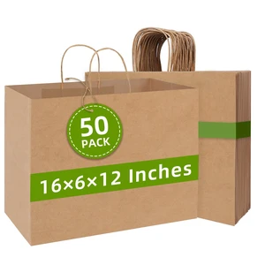 Large Kraft Gift Bag, 50 Pcs Brown Paper Shopping Bags with Handles | 16x6x12 Inches Recyclable Heavy-duty Kraft Retail Bags with Sturdy Handles, for Small Business Grocery Weddings Party Favors Large Kraft Gift Bag, 50 Pcs Brown Paper Shopping Bags with Handles | 16x6x12 Inches Recyclable Heavy-duty Kraft Retail Bags with Sturdy Handles, for Small Business Grocery Weddings Party Favors