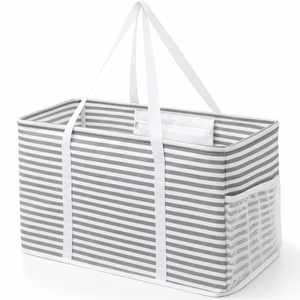 Large Tote bag, Reusable Shopping Grocery Bags, 46L, 1 Pack, Gray | Standing Utility Tote Basket with Metal Wire Frame&Handles for Picnics Beach Laundry Car Pool Camping Large Tote bag, Reusable Shopping Grocery Bags, 46L, 1 Pack, Gray | Standing Utility Tote Basket with Metal Wire Frame&Handles for Picnics Beach Laundry Car Pool Camping