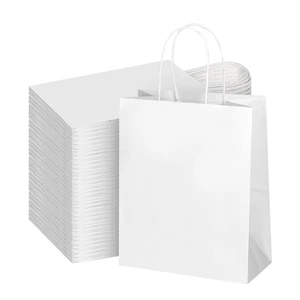 100Pcs Pack 8x4.75x10 inch Medium White Kraft Paper Bags with Handles Bulk, Gift Bags, Craft Grocery Shopping Retail Birthday Party Favors Wedding Sacks Restaurant Takeout, Business (100) 100Pcs Pack 8x4.75x10 inch Medium White Kraft Paper Bags with Handles Bulk, Gift Bags, Craft Grocery Shopping Retail Birthday Party Favors Wedding Sacks Restaurant Takeout, Business (100)
