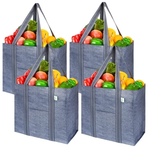 4 Pack Reusable Grocery Bags, Heavy-Duty Shopping Bags with Handles, Bags for Shopping Cart with Hard Bottom to Stand Upright, Foldable, Multi-Purpose(Gray, 4 Pack) 4 Pack Reusable Grocery Bags, Heavy-Duty Shopping Bags with Handles, Bags for Shopping Cart with Hard Bottom to Stand Upright, Foldable, Multi-Purpose(Gray, 4 Pack)