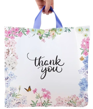 Thank You Bags With Soft Loop Handle for Business Retail, Boutique Bulk 50 Pack 18" W x 18" H Floral Plastic Shopping Bags/Gift Bags Perfect For Mothers Day Thank You Bags With Soft Loop Handle for Business Retail, Boutique Bulk 50 Pack 18" W x 18" H Floral Plastic Shopping Bags/Gift Bags Perfect For Mothers Day