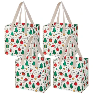 4 Pack Large Grocery Bag Reusable Shopping Bags with Hard Bottom | Utility Tote with Reinforced Handles, Heavy Duty, Foldable, Stand Upright, for Groceries Shopping Cart(Jingle Mix, 4 Pack) 4 Pack Large Grocery Bag Reusable Shopping Bags with Hard Bottom | Utility Tote with Reinforced Handles, Heavy Duty, Foldable, Stand Upright, for Groceries Shopping Cart(Jingle Mix, 4 Pack)