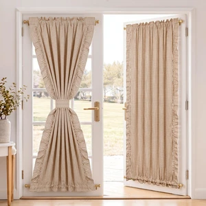 Gingham Ruffled French Door Curtains, Modern Farmhouse Buffalo Plaid Privacy Sidelight Window Curtain 1 Panel with Rod Pocket & Tie Back for Front Patio Glass, 26 x 72 Inch(Beige Brown) Gingham Ruffled French Door Curtains, Modern Farmhouse Buffalo Plaid Privacy Sidelight Window Curtain 1 Panel with Rod Pocket & Tie Back for Front Patio Glass, 26 x 72 Inch(Beige Brown)