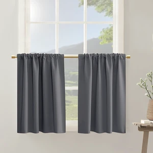 Cafe Curtains for Kitchen Window Over Sink,Heat Blocking Thermal Short Half Door Curtains for Door Window RV Bathroom,Sets 2 Panels,24 Inch Length,Grey Cafe Curtains for Kitchen Window Over Sink,Heat Blocking Thermal Short Half Door Curtains for Door Window RV Bathroom,Sets 2 Panels,24 Inch Length,Grey