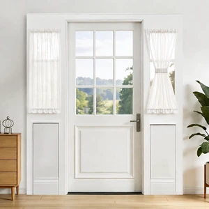 Sheer French Door Curtain White - Rod Pocket Kitchen Door Window Curtains, Light Filtering Privacy Small Half Glass Window Drapes with Tieback - 1 Panel, 25W x 40L Sheer French Door Curtain White - Rod Pocket Kitchen Door Window Curtains, Light Filtering Privacy Small Half Glass Window Drapes with Tieback - 1 Panel, 25W x 40L