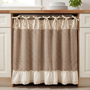 Vintage Oven Curtain for Farmhouse Kitchen Decor, Beige, Checkered | Cotton Stove Cover Skirt with Ruffled Lace Trim, Rustic Tie Top Oven Door Curtain for Cottage Kitchen Vintage Oven Curtain for Farmhouse Kitchen Decor, Beige, Checkered | Cotton Stove Cover Skirt with Ruffled Lace Trim, Rustic Tie Top Oven Door Curtain for Cottage Kitchen