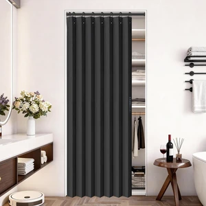 Closet Door Curtain Room Divider Drapes, Pleated Folding Style Curtains for Doorways Curtain for Bedroom Without Door,1 Panel with Tieback, W39 x L78, Black Closet Door Curtain Room Divider Drapes, Pleated Folding Style Curtains for Doorways Curtain for Bedroom Without Door,1 Panel with Tieback, W39 x L78, Black