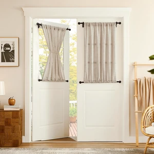 Small Linen Door Curtains Doorway Semi Sheer Curtain Room Divider Light Filtering Drape Dual Rod Pocket Boho Window Curtains for Closet, 25 x 40 inches Long, Natural, 1 Panel Small Linen Door Curtains Doorway Semi Sheer Curtain Room Divider Light Filtering Drape Dual Rod Pocket Boho Window Curtains for Closet, 25 x 40 inches Long, Natural, 1 Panel