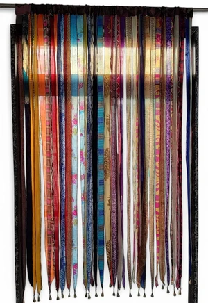 Vintage Silk Sari Curtain Bohemian Multicolor Room Divider, Light Filtering Window Curtain with Rod Pocket, Handmade Boho Doorway Drape for Living Room & Bedroom, 85 x 45 Inch Vintage Silk Sari Curtain Bohemian Multicolor Room Divider, Light Filtering Window Curtain with Rod Pocket, Handmade Boho Doorway Drape for Living Room & Bedroom, 85 x 45 Inch
