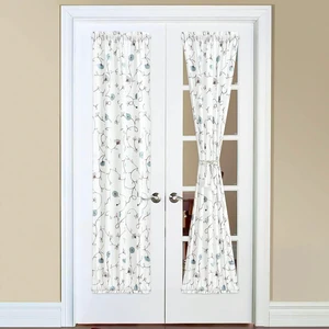 Floral Door Curtains, Elegant Flowers Embroidered Light Filtering Drapes for French Door Glass Windows, Rod Pocket, 1 Panel 25 x 72 Inches, Blue in Off-White Floral Door Curtains, Elegant Flowers Embroidered Light Filtering Drapes for French Door Glass Windows, Rod Pocket, 1 Panel 25 x 72 Inches, Blue in Off-White
