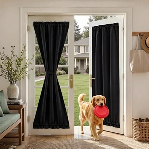 100% Blackout French Door Curtain for Door Window, Dual Rod Pocket | No Coating, Privacy Assured, Thermal Insulated, Room Darkening, Drape for Front/Back Door, Black, W 26 x L 72, 1 Panel 100% Blackout French Door Curtain for Door Window, Dual Rod Pocket | No Coating, Privacy Assured, Thermal Insulated, Room Darkening, Drape for Front/Back Door, Black, W 26 x L 72, 1 Panel