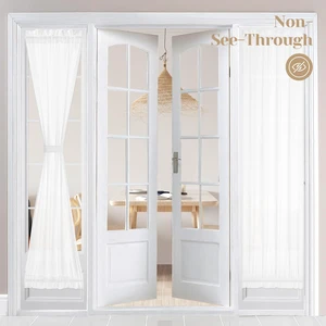 Privacy Sheer Door Curtains for French Door 26x72 Inch White | 2 Panels, Light Filtering, No Drilling, UV Protection, Door Window Curtains, Rod Pocket, with 2 Tiebacks Privacy Sheer Door Curtains for French Door 26x72 Inch White | 2 Panels, Light Filtering, No Drilling, UV Protection, Door Window Curtains, Rod Pocket, with 2 Tiebacks