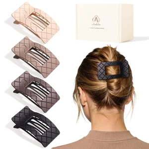 Flat Hair Claw Clips for Women Thin Thick Hair | Stylish Strong Hold Non Slip Square Hair Clips, Cozy French Lay Down Hairclips, Beige, Light Brown, Dark Brown, Black, 4 Pcs Flat Hair Claw Clips for Women Thin Thick Hair | Stylish Strong Hold Non Slip Square Hair Clips, Cozy French Lay Down Hairclips, Beige, Light Brown, Dark Brown, Black, 4 Pcs