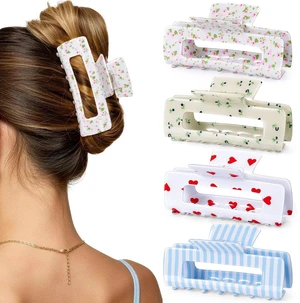 4 Inch Acrylic Large Cute Hair Claw Clips for Women Thin Thick Hair | Durable Well Made, Lightweight Comfortable Wear Strong Hold, Pretty Adorable Floral Print, Unique Blue Striped Pattern 4 Inch Acrylic Large Cute Hair Claw Clips for Women Thin Thick Hair | Durable Well Made, Lightweight Comfortable Wear Strong Hold, Pretty Adorable Floral Print, Unique Blue Striped Pattern