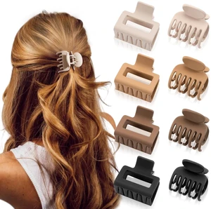 Matte Hair Clips for Women and Girls - Rectangle and Double Row Small Claw Clips for Thin/Medium Fine Hair - Nonslip Jaw Clips (Beige, Khaki, Brown, Black) Matte Hair Clips for Women and Girls - Rectangle and Double Row Small Claw Clips for Thin/Medium Fine Hair - Nonslip Jaw Clips (Beige, Khaki, Brown, Black)